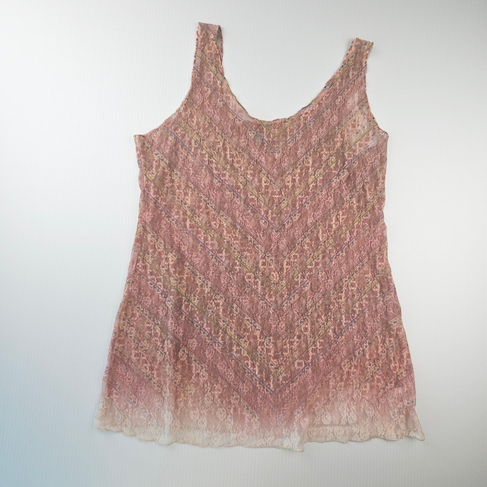 Charlotte Russe Vintage Y2K Sheer Lace Tank Top XL Pink Ombre Rainbow Made USA